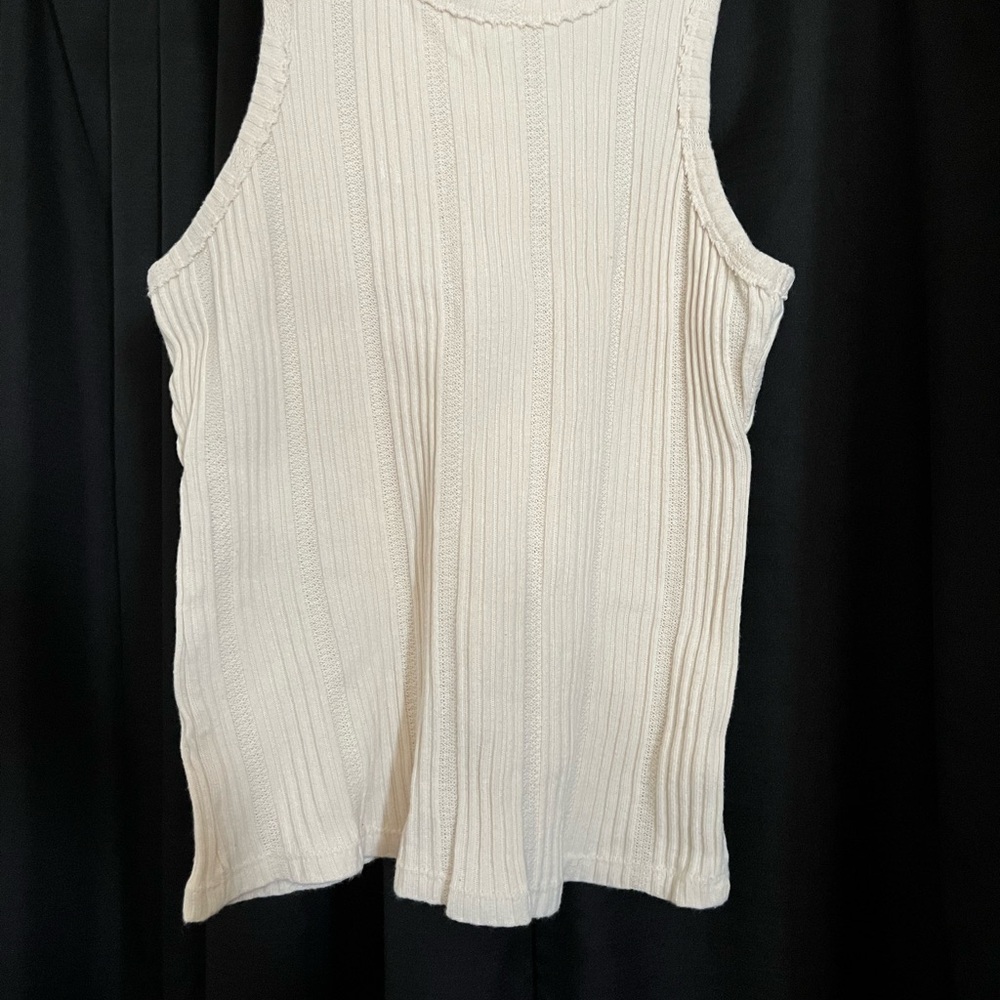 Anthropologie White Cream Ribbed Knit Sleeveless Tank Top